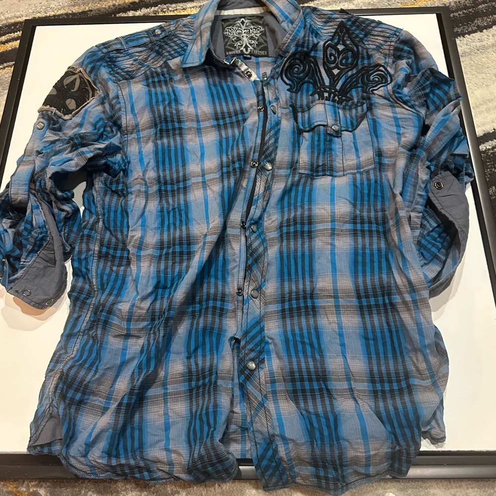 Roar Blue and Black Plaid Casual Shirt